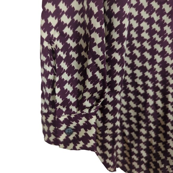 Ann Taylor Blouse Tunic Women's Sz M red white houndstooth long sleeve‎ - Picture 5 of 11